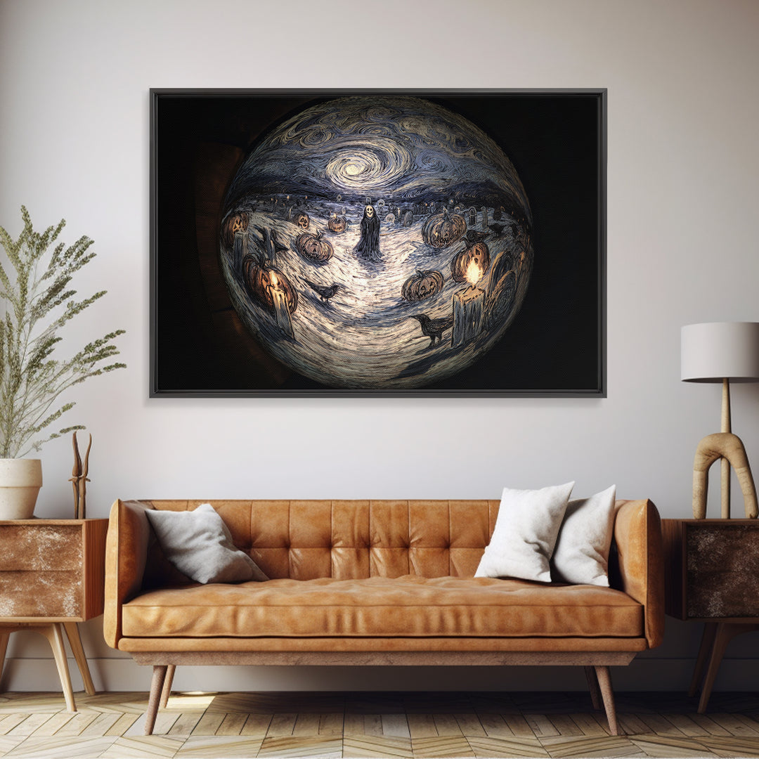 Frozen Halloween, Expressionist Gothic Art, Landscape Wall Art, Dark Fantasy Wall Art, Framed Canvas Print, Halloween Wall Art