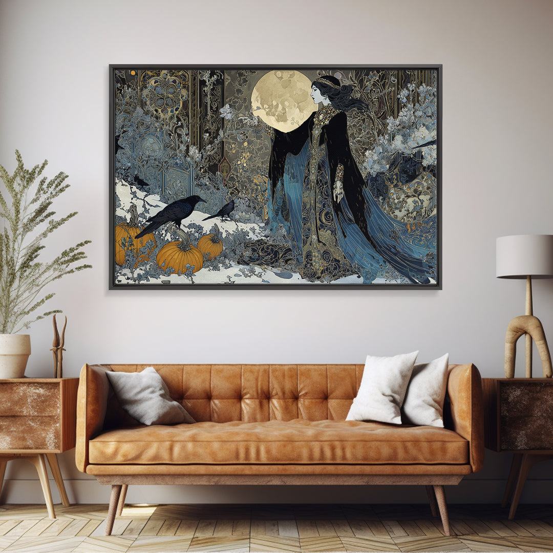 Frozen Halloween, Stained Glass Gothic Art, Landscape Wall Art, Dark Halloween Decor, Framed Canvas Print, Halloween Wall Art