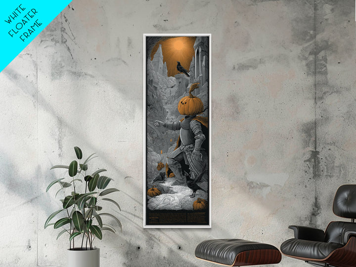 The Pumpkin Paladin, Gothic Engraving Art, Tall Narrow Wall Art, Dark Halloween Decor, Canvas Print, Halloween Wall Art