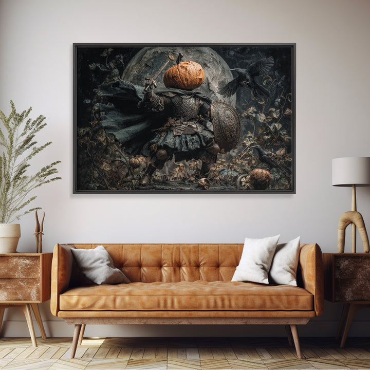 The Pumpkin Paladin, Medieval Grotesque Art, Landscape Wall Art, Macabre Wall Art, Canvas Print, Halloween Wall Art, Halloween Decor
