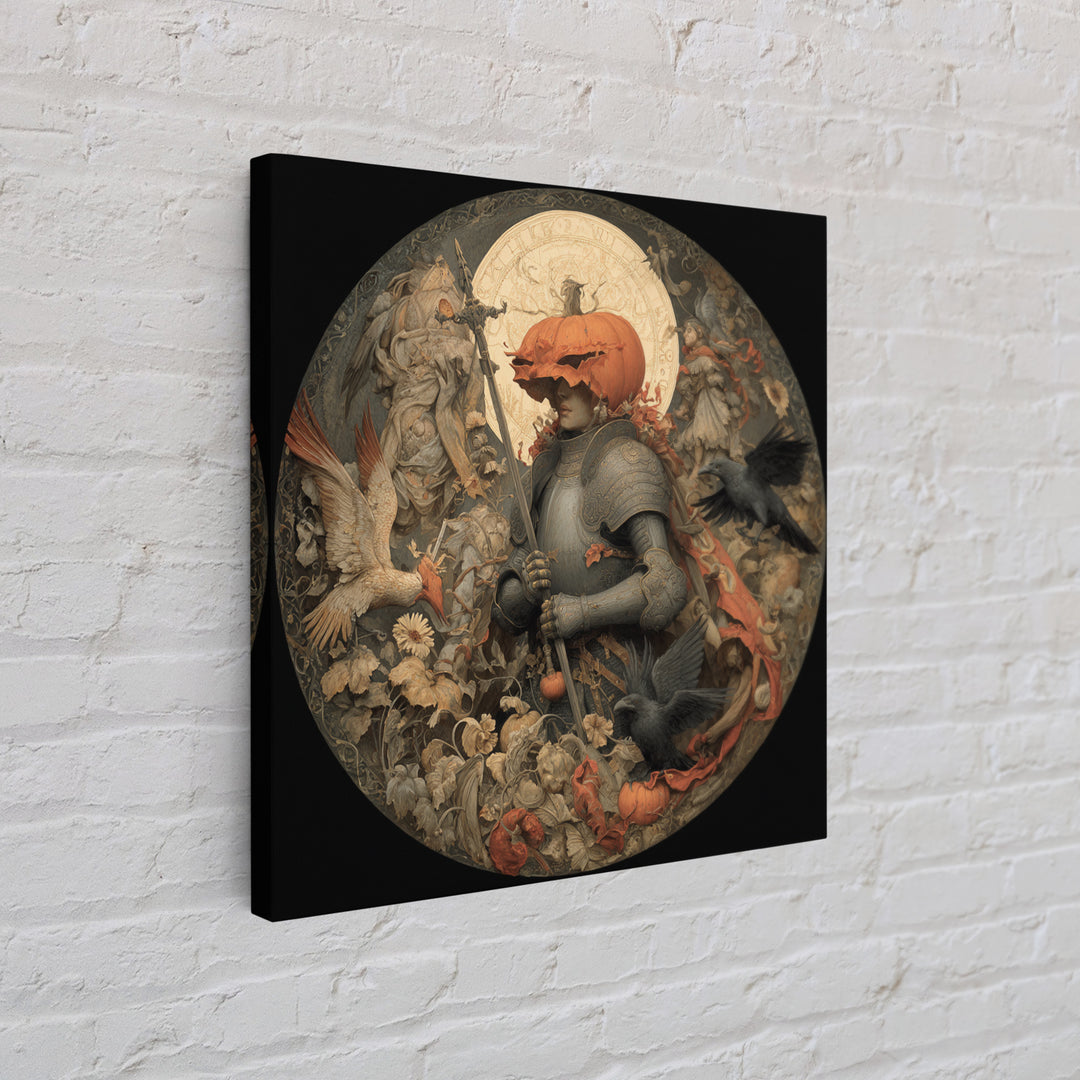 The Pumpkin Paladin, Dark Renaissance Art, Square Wall Art, Gothic Horror Wall Art, Canvas Print, Halloween Wall Art