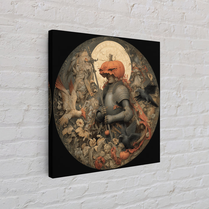 The Pumpkin Paladin, Dark Renaissance Art, Square Wall Art, Gothic Horror Wall Art, Canvas Print, Halloween Wall Art