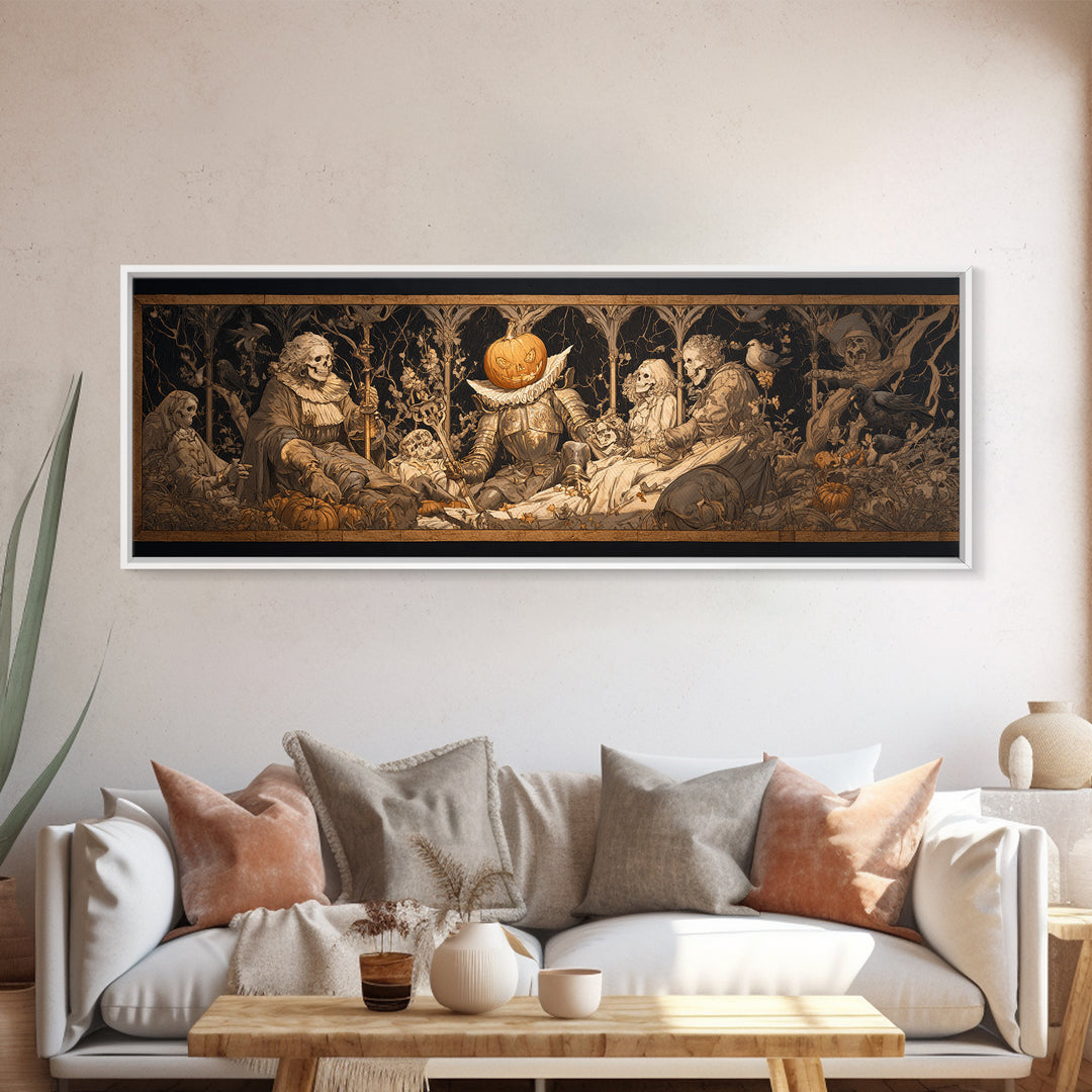 The Pumpkin Paladin, Danse Macabre Art, Extra Wide Wall Art, Gothic Horror Wall Art, Canvas Print, Halloween Wall Art