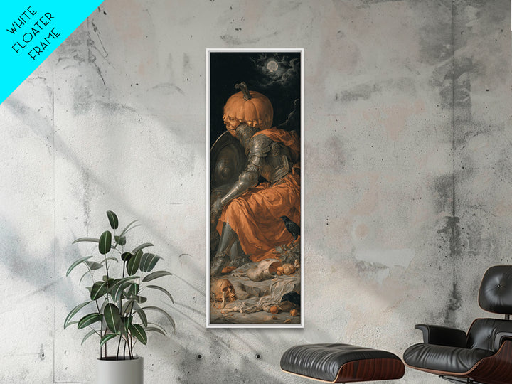 The Pumpkin Paladin, Gothic Nightmare Art, Tall Narrow Wall Art, Macabre Wall Art, Framed Canvas Print, Halloween Wall Art