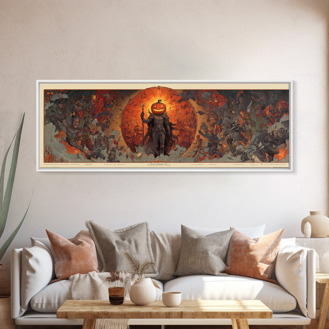 The Pumpkin Paladin, Visionary Gothic Art, Extra Wide Wall Art, Gothic Horror Wall Art, Canvas Print, Halloween Wall Art