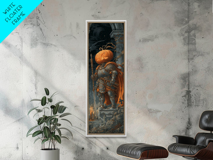 The Pumpkin Paladin, Architectural Etching Art, Tall Narrow Wall Art, Macabre Wall Art, Framed Canvas Print, Halloween Decor