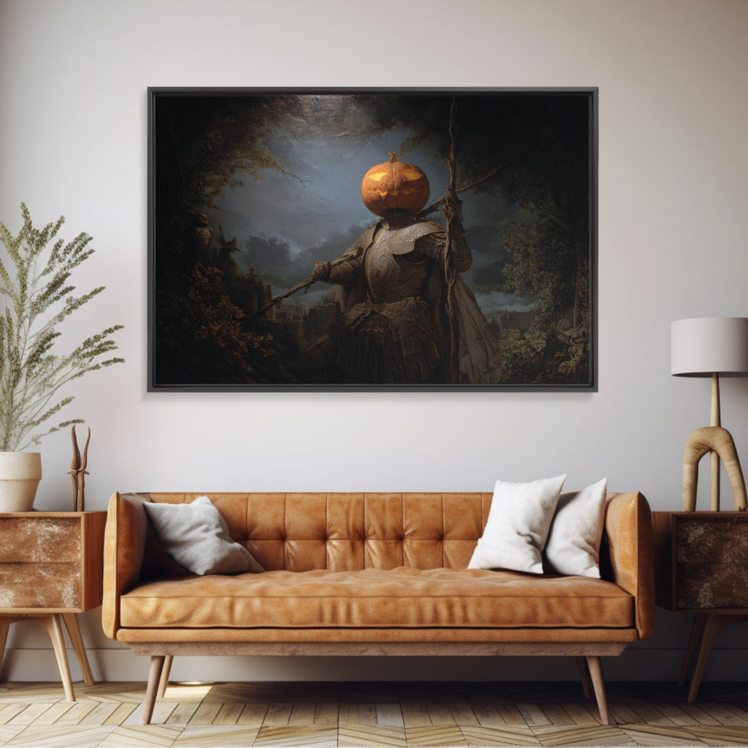 The Pumpkin Paladin, Romantic Gothic Landscape, Landscape Wall Art, Dark Fantasy Wall Art, Canvas Print, Halloween Wall Art