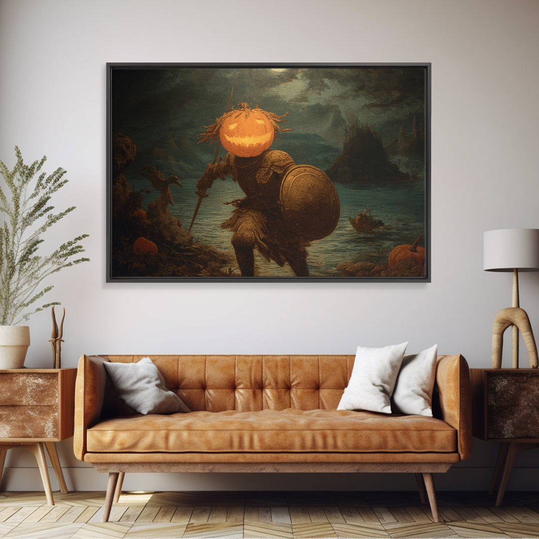 The Pumpkin Paladin, Symbolist Gothic Landscape, Landscape Wall Art, Dark Fantasy Wall Art, Framed Canvas Print, Halloween Wall Art