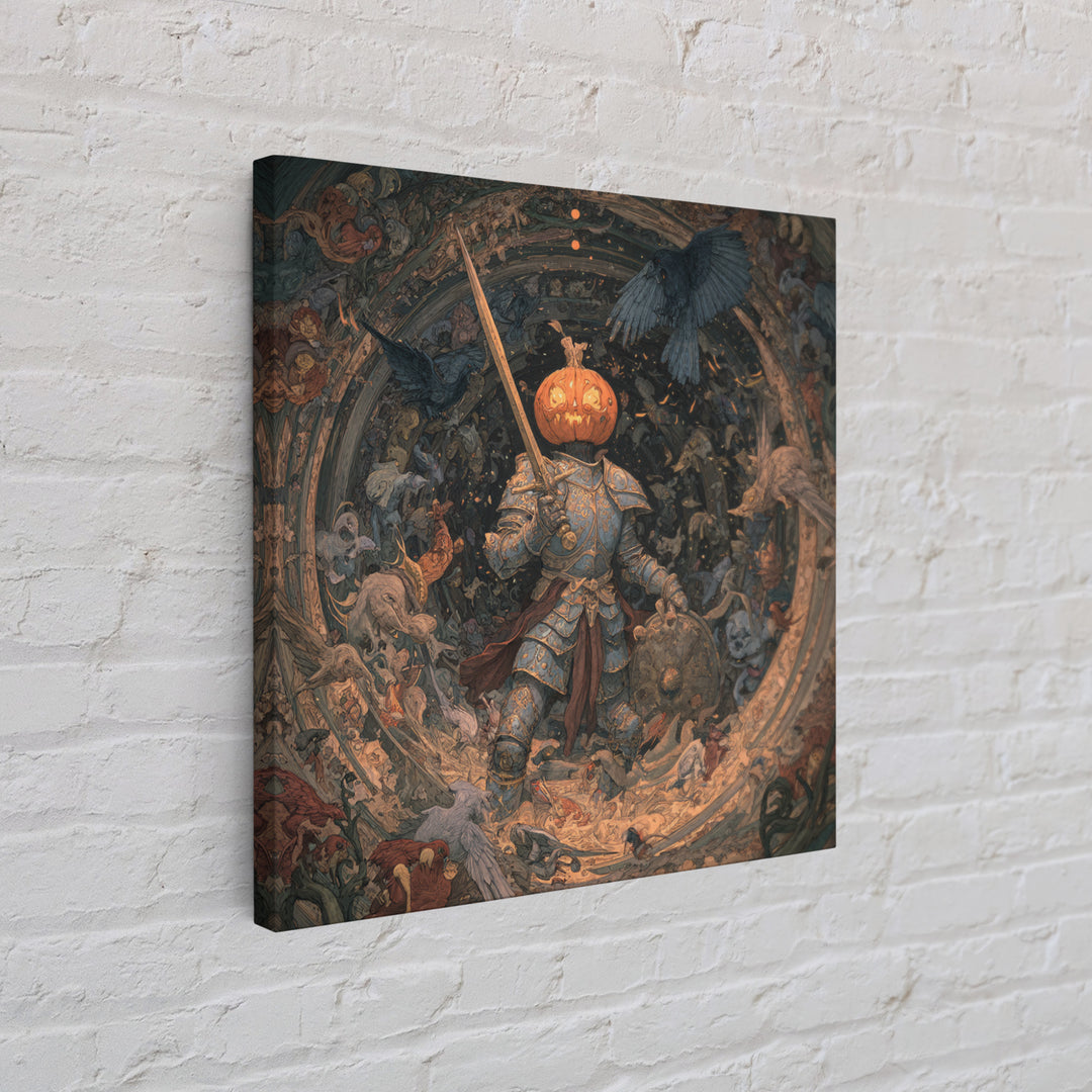 The Pumpkin Paladin, Ornate Symbolist Art, Square Wall Art, Dark Fantasy Wall Art, Canvas Print, Halloween Wall Art, Horror Wall Art