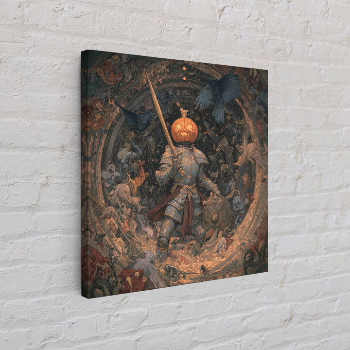 The Pumpkin Paladin, Ornate Symbolist Art, Square Wall Art, Dark Fantasy Wall Art, Canvas Print, Halloween Wall Art, Horror Wall Art