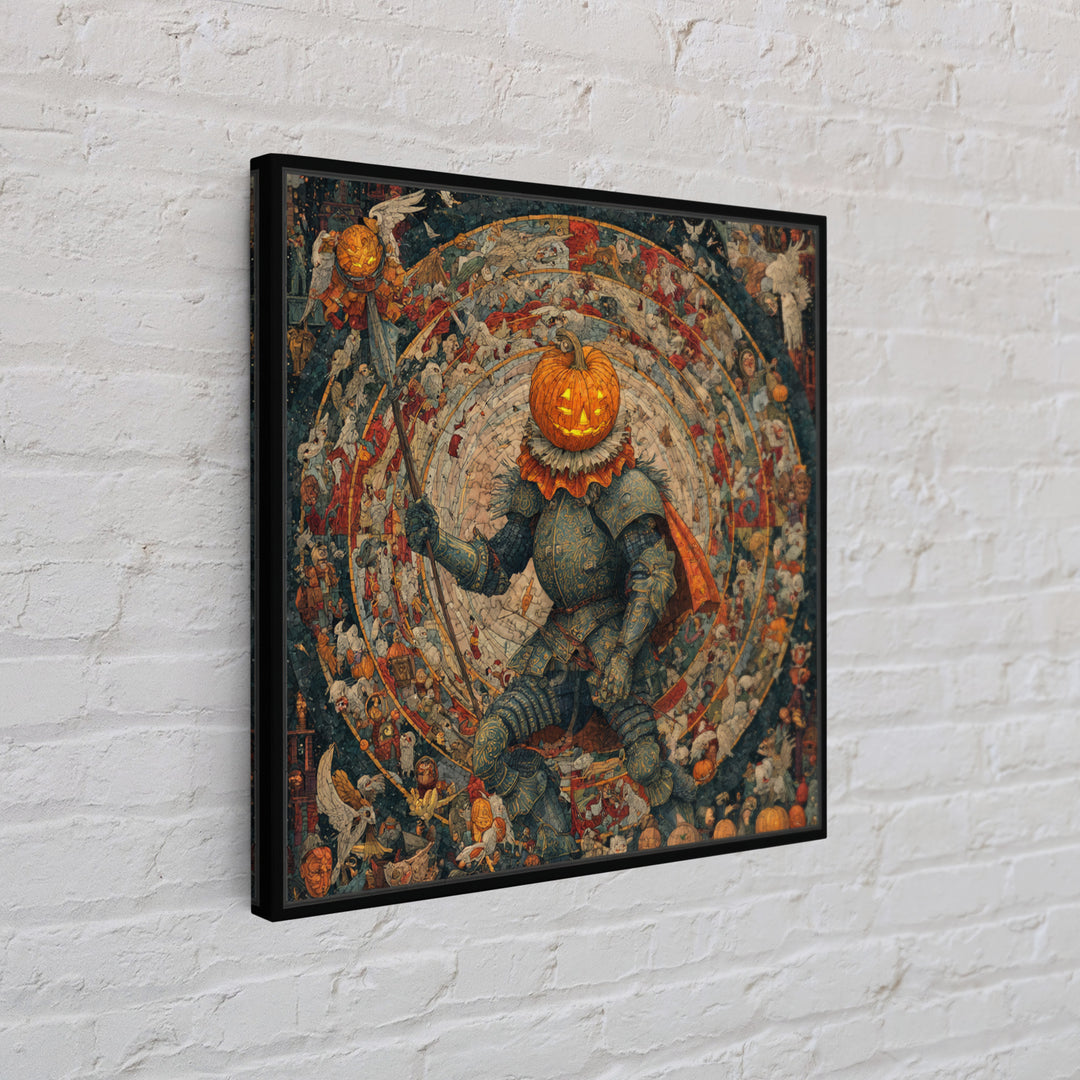 The Pumpkin Paladin, Grotesque Carnival Art, Square Wall Art, Dark Fantasy Wall Art, Canvas Print, Halloween Wall Art, Seasonal Home Decor