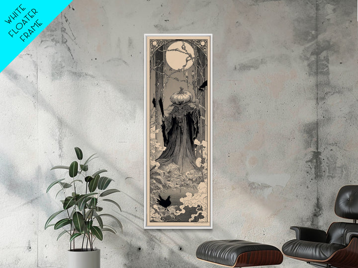 The Pumpkin Paladin, Decadent Line Art, Tall Narrow Wall Art, Gothic Horror Wall Art, Framed Canvas Print, Halloween Wall Art