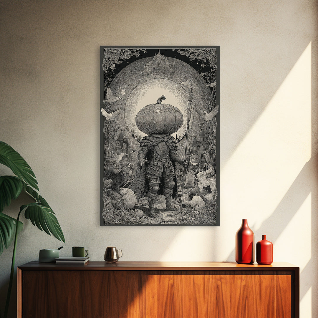 The Pumpkin Paladin, Victorian Macabre Art, Vertical Wall Art, Macabre Wall Art, Canvas Print, Halloween Wall Art, Statement Wall Art
