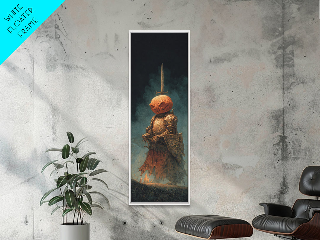 The Pumpkin Paladin, Surreal Apocalyptic Art, Tall Narrow Wall Art, Dark Fantasy Wall Art, Framed Canvas Print, Halloween Wall Art