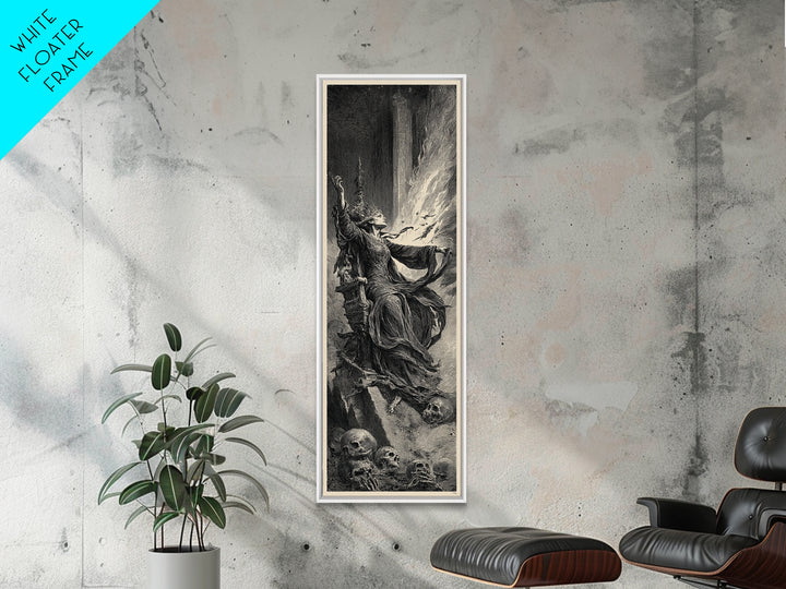 The Necromancer Queen, Gothic Engraving Art, Tall Narrow Wall Art, Dark Halloween Decor, Canvas Print, Halloween Wall Art