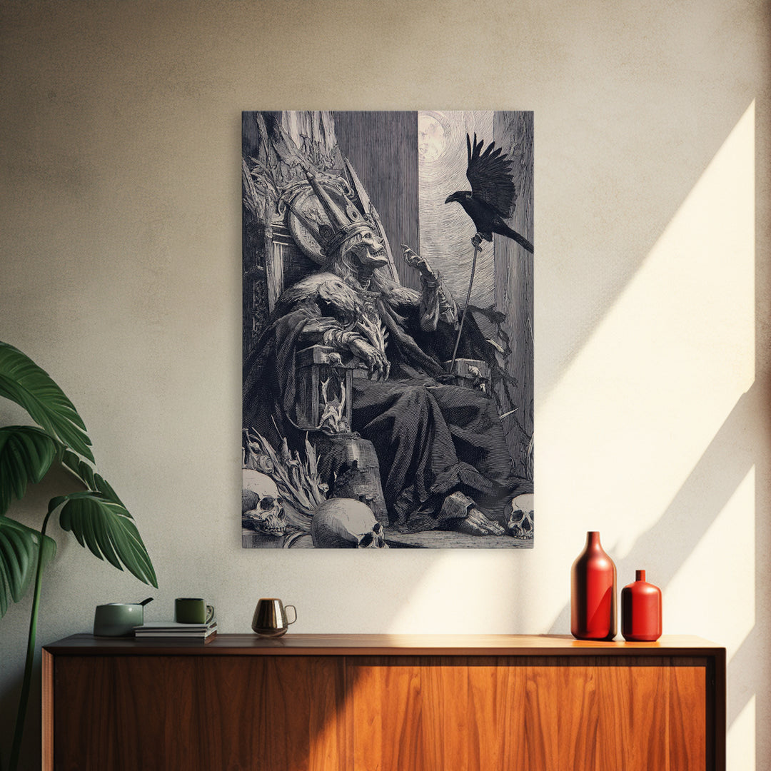The Necromancer Queen, Renaissance Engraving Art, Vertical Wall Art, Macabre Wall Art, Canvas Print, Halloween Wall Art, Horror Wall Art
