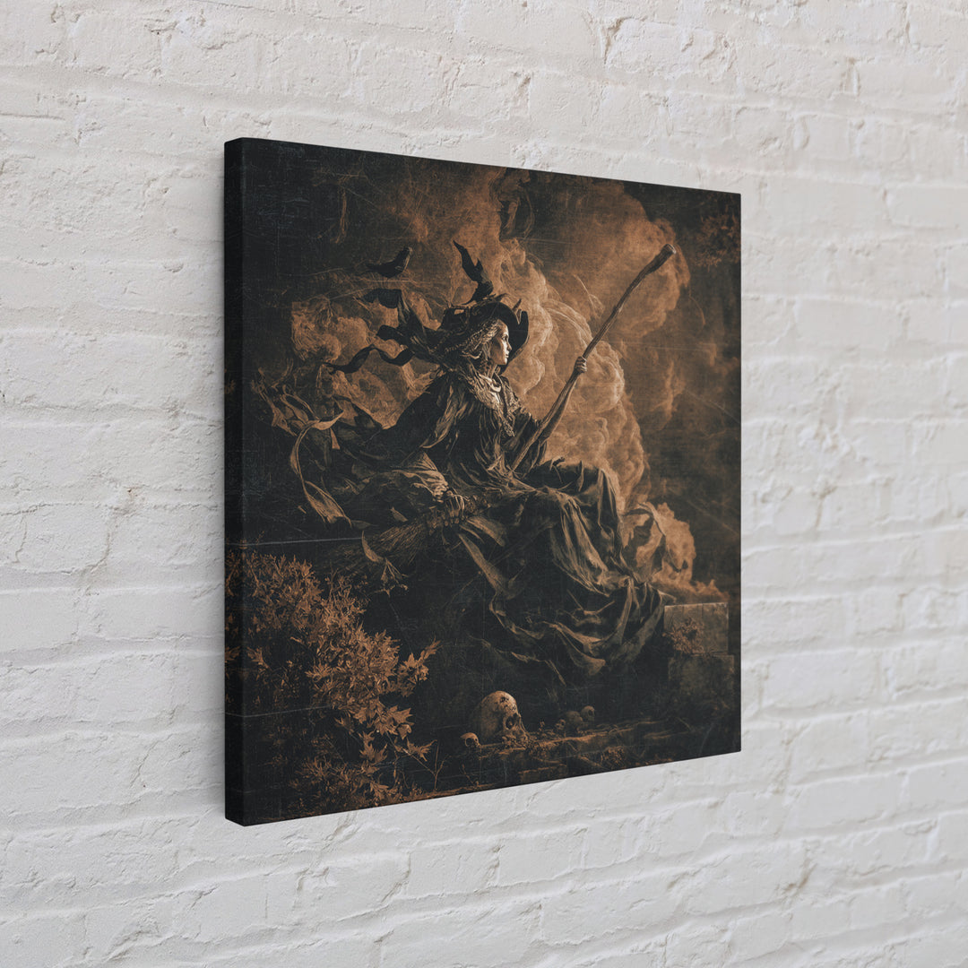 The Necromancer Queen, Baroque Witchcraft Art, Square Wall Art, Gothic Horror Wall Art, Canvas Print, Halloween Wall Art