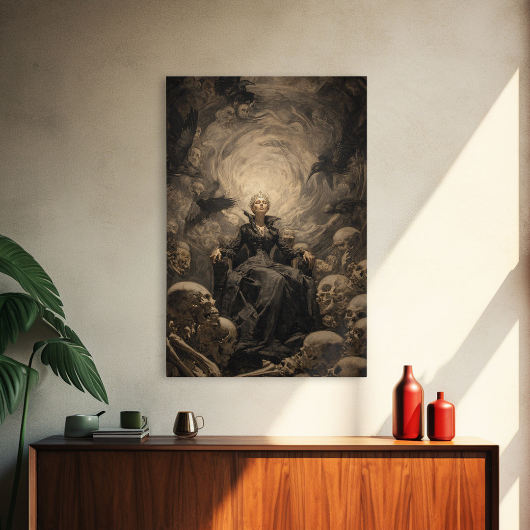 The Necromancer Queen, Gothic Nightmare Art, Vertical Wall Art, Dark Halloween Decor, Canvas Print, Halloween Wall Art