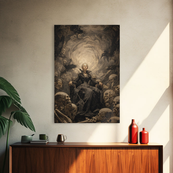 The Necromancer Queen, Gothic Nightmare Art, Vertical Wall Art, Dark Halloween Decor, Canvas Print, Halloween Wall Art