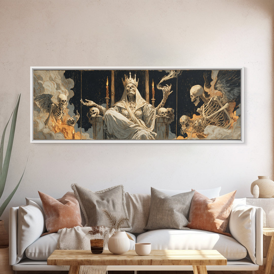 The Necromancer Queen, Visionary Gothic Art, Extra Wide Wall Art, Dark Halloween Decor, Canvas Print, Halloween Wall Art