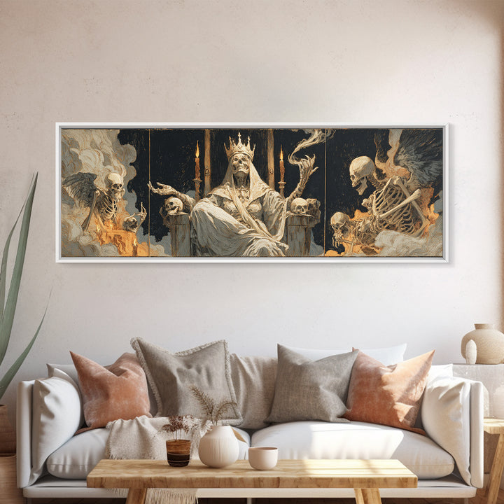 The Necromancer Queen, Visionary Gothic Art, Extra Wide Wall Art, Dark Halloween Decor, Canvas Print, Halloween Wall Art