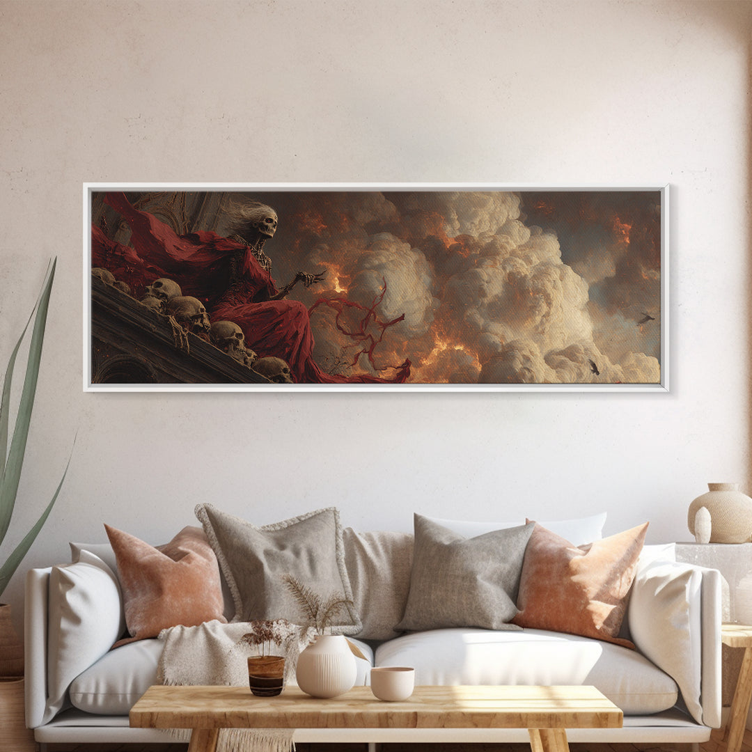 The Necromancer Queen, Apocalyptic Romantic Art, Extra Wide Wall Art, Macabre Wall Art, Canvas Print, Halloween Wall Art