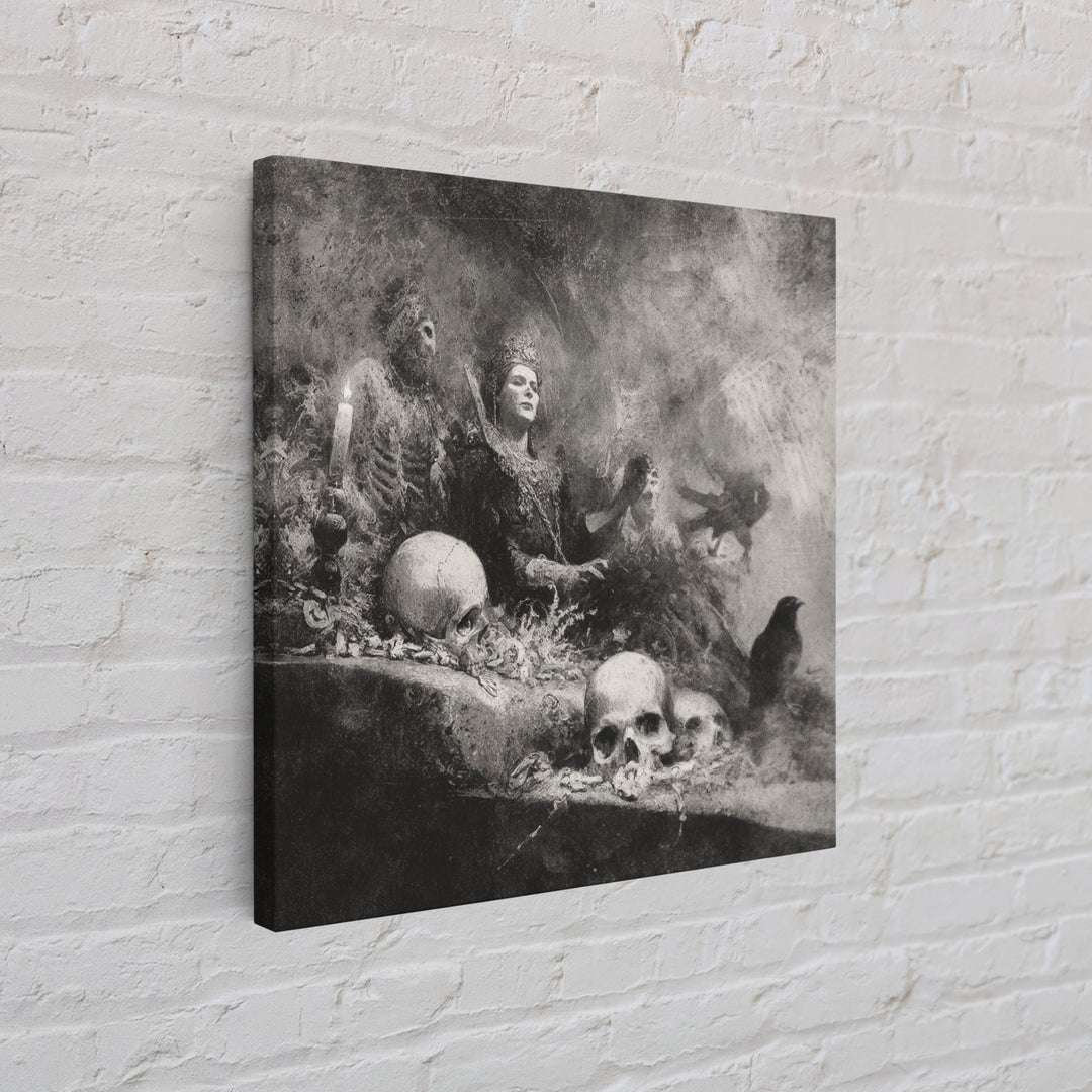The Necromancer Queen, Symbolist Dream Art, Square Wall Art, Macabre Wall Art, Canvas Print, Halloween Wall Art