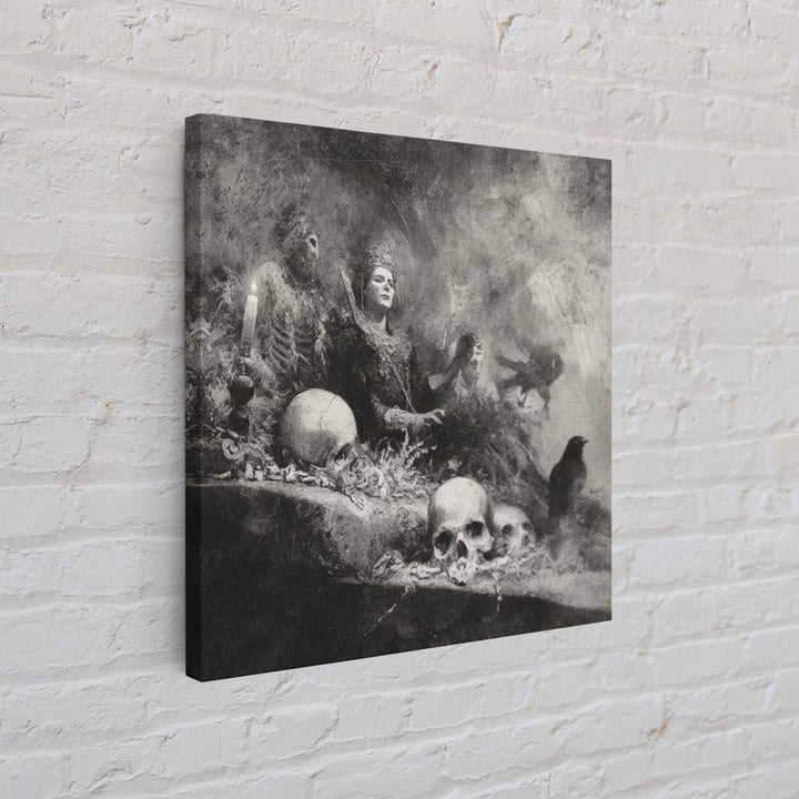 The Necromancer Queen, Symbolist Dream Art, Square Wall Art, Macabre Wall Art, Canvas Print, Halloween Wall Art