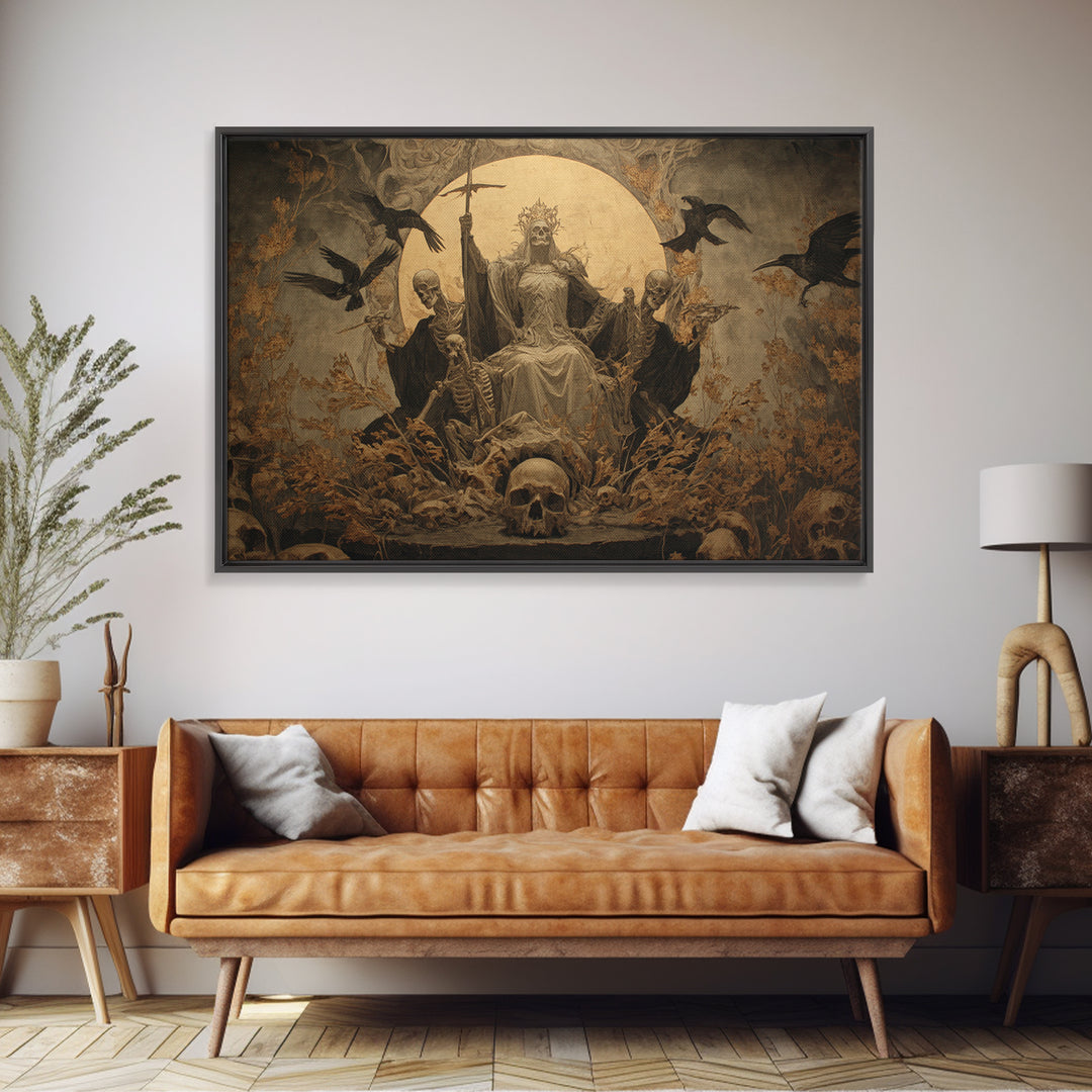 The Necromancer Queen, Symbolist Gothic Landscape, Landscape Wall Art, Dark Halloween Decor, Framed Canvas Print, Halloween Wall Art