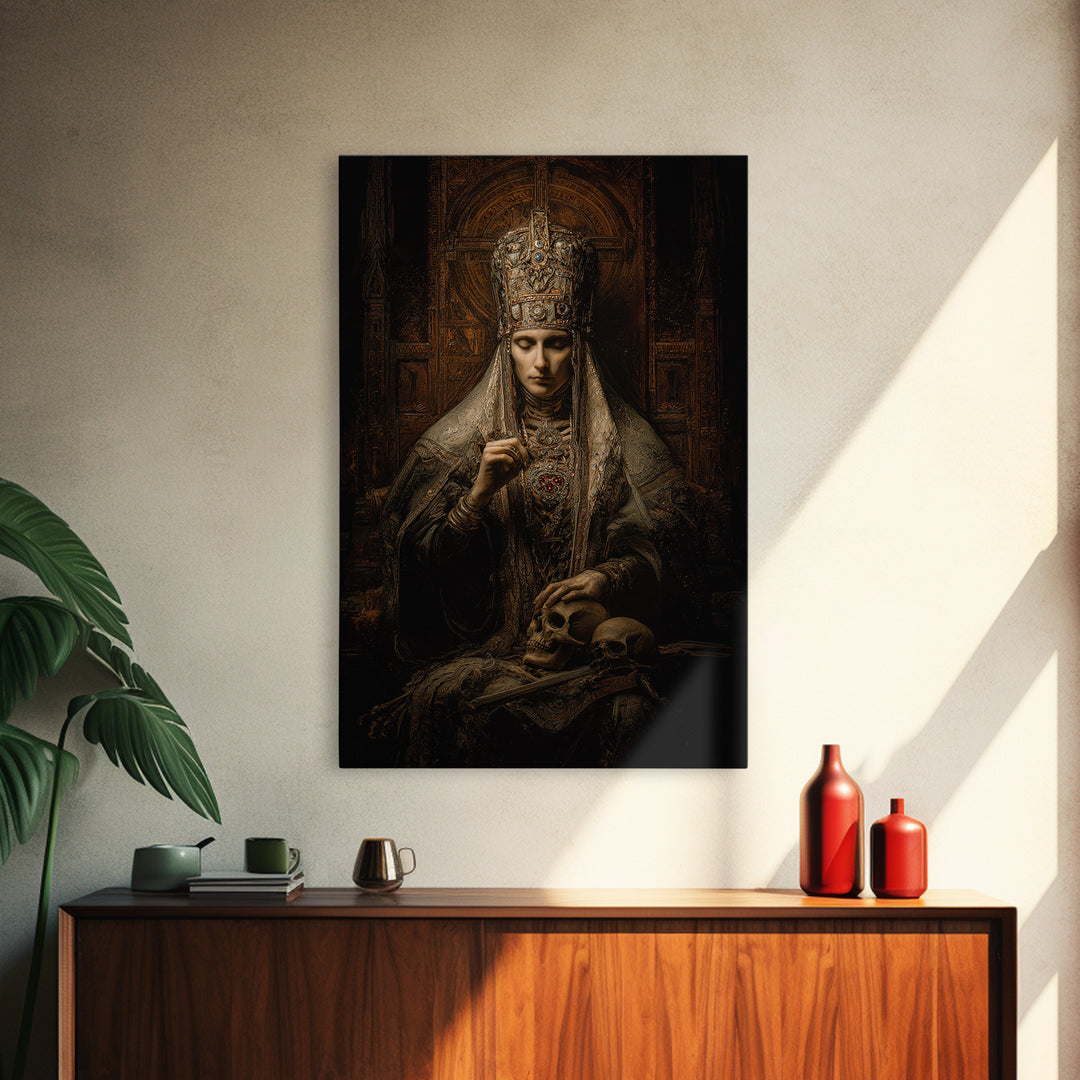 The Necromancer Queen, Ornate Symbolist Art, Vertical Wall Art, Dark Halloween Decor, Canvas Print, Halloween Wall Art