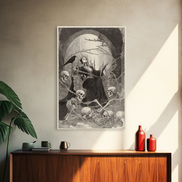 The Necromancer Queen, Decadent Gothic Art, Vertical Wall Art, Gothic Horror Wall Art, Canvas Print, Halloween Wall Art