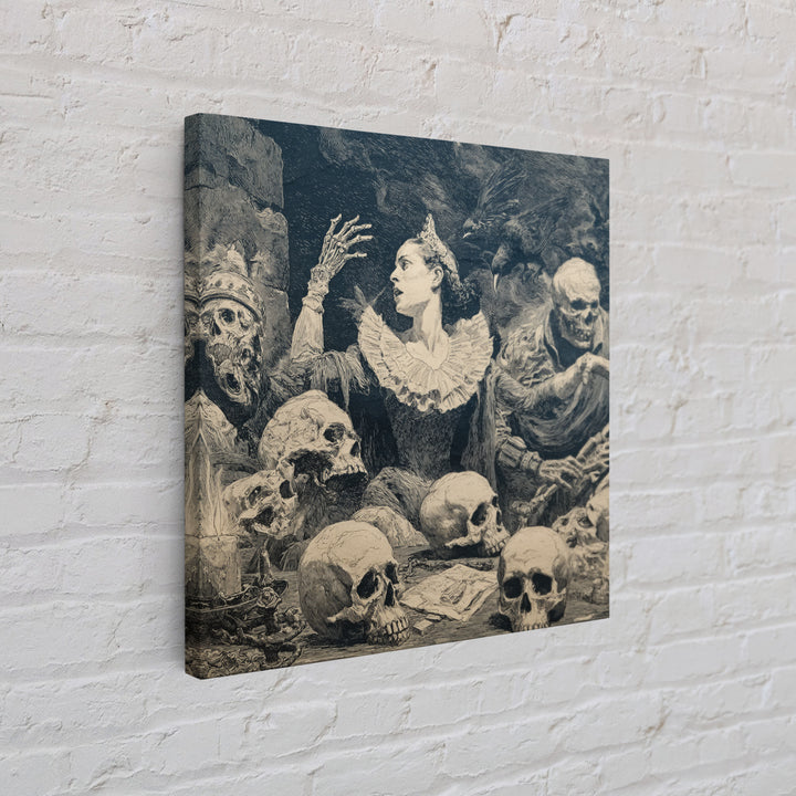 The Necromancer Queen, Symbolist Etching Art, Square Wall Art, Dark Halloween Decor, Canvas Print, Halloween Wall Art, Statement Wall Art