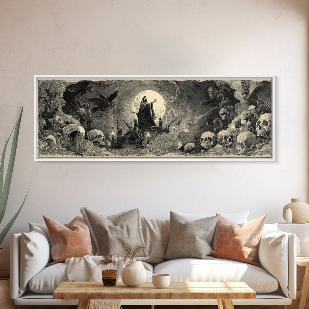 The Necromancer Queen, Expressionist Nightmare Art, Extra Wide Wall Art, Dark Halloween Decor, Canvas Print, Halloween Wall Art