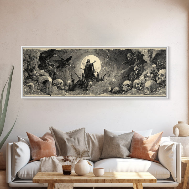 The Necromancer Queen, Expressionist Nightmare Art, Extra Wide Wall Art, Dark Halloween Decor, Canvas Print, Halloween Wall Art