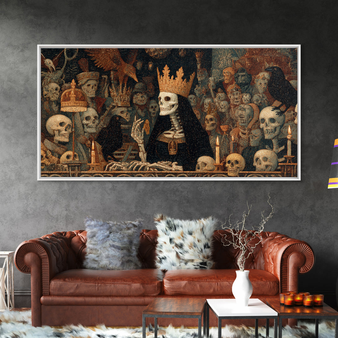 The Necromancer Queen, Grotesque Carnival Art, Wide Panoramic Art, Macabre Wall Art, Canvas Print, Halloween Wall Art, Seasonal Home Decor