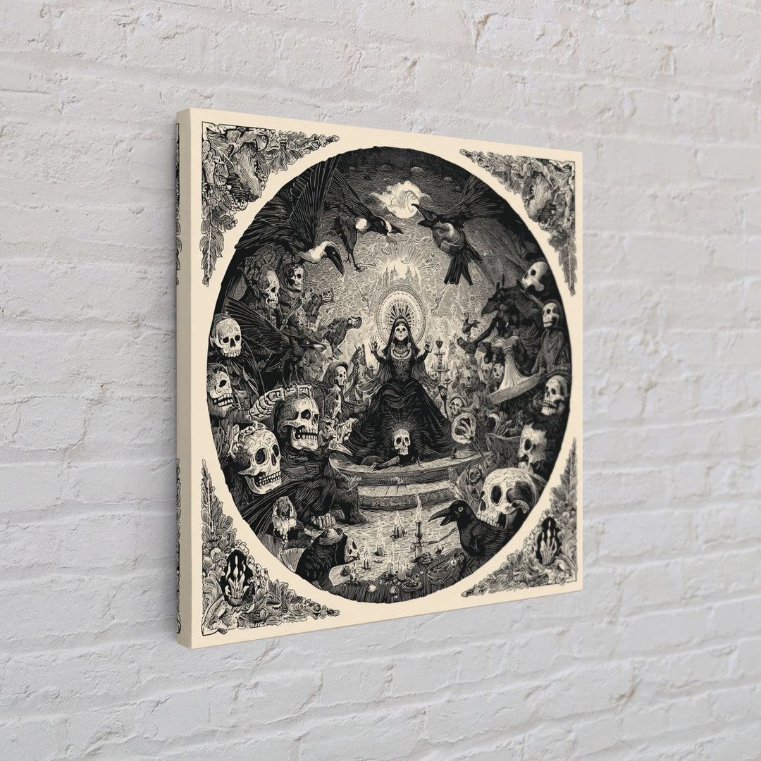 The Necromancer Queen, Macabre Folk Print Art, Square Wall Art, Macabre Wall Art, Canvas Print, Halloween Wall Art