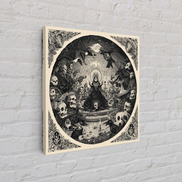 The Necromancer Queen, Macabre Folk Print Art, Square Wall Art, Macabre Wall Art, Canvas Print, Halloween Wall Art