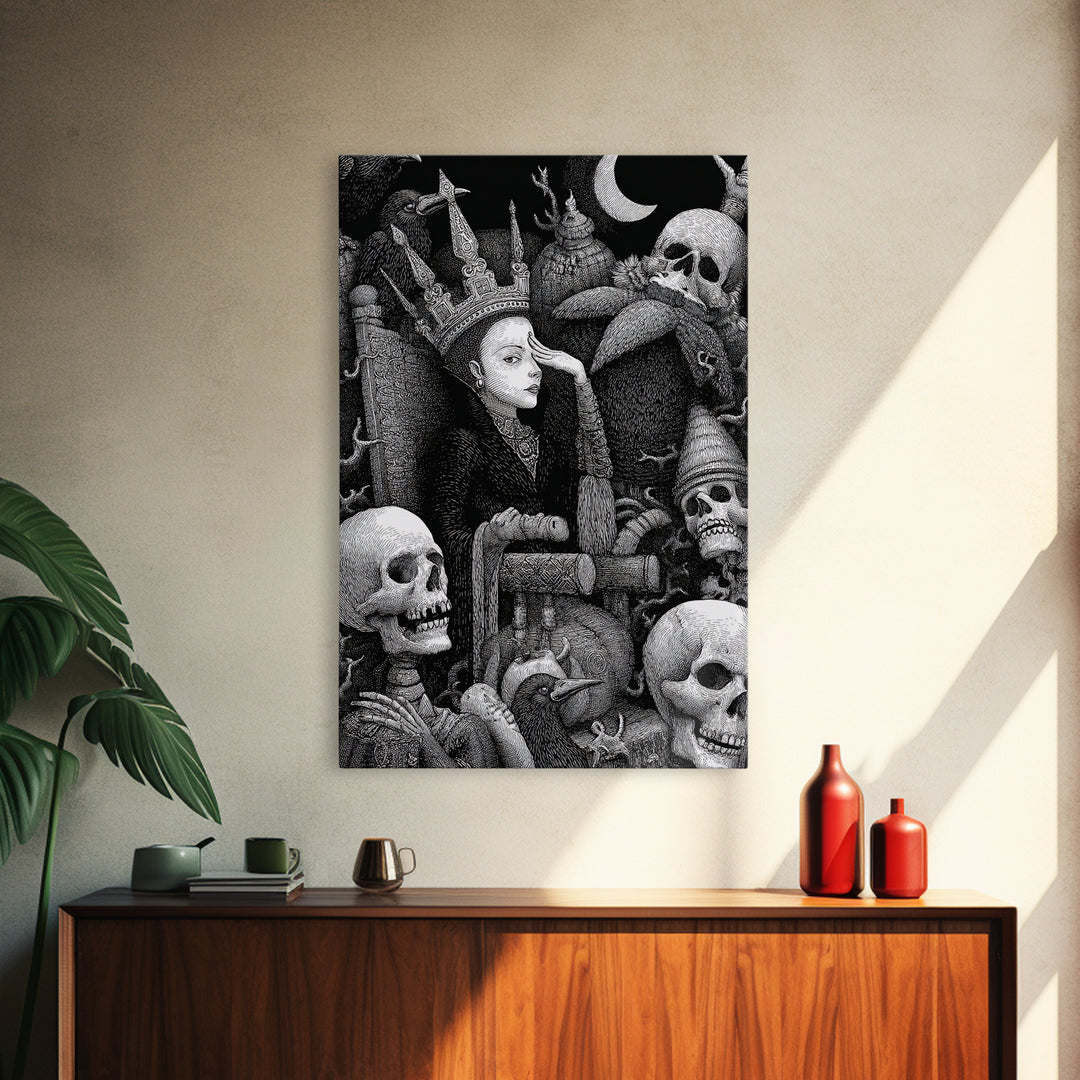 The Necromancer Queen, Victorian Macabre Art, Vertical Wall Art, Gothic Horror Wall Art, Framed Canvas Print, Halloween Wall Art