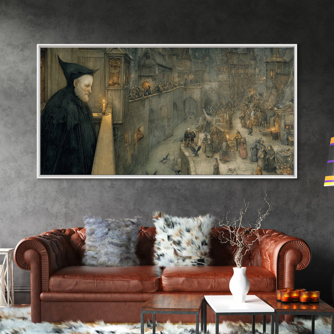 The Bat Prince, Northern Renaissance Horror, Wide Panoramic Art, Gothic Horror Wall Art, Canvas Print, Halloween Wall Art