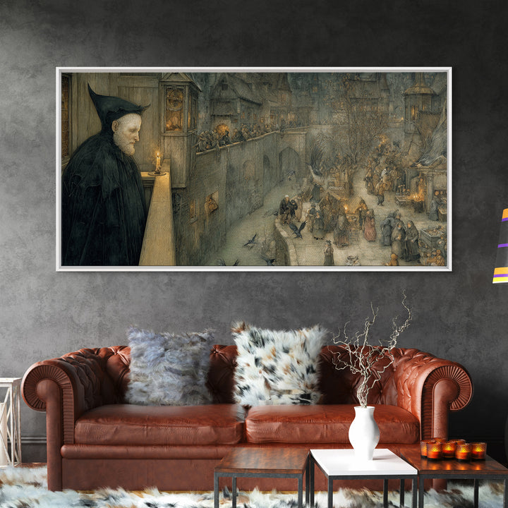 The Bat Prince, Northern Renaissance Horror, Wide Panoramic Art, Gothic Horror Wall Art, Canvas Print, Halloween Wall Art