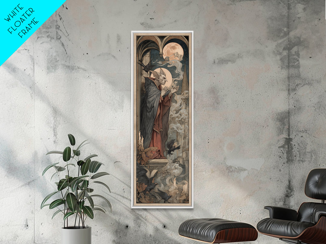 The Bat Prince, Dark Renaissance Art, Tall Narrow Wall Art, Dark Halloween Decor, Framed Canvas Print, Halloween Wall Art