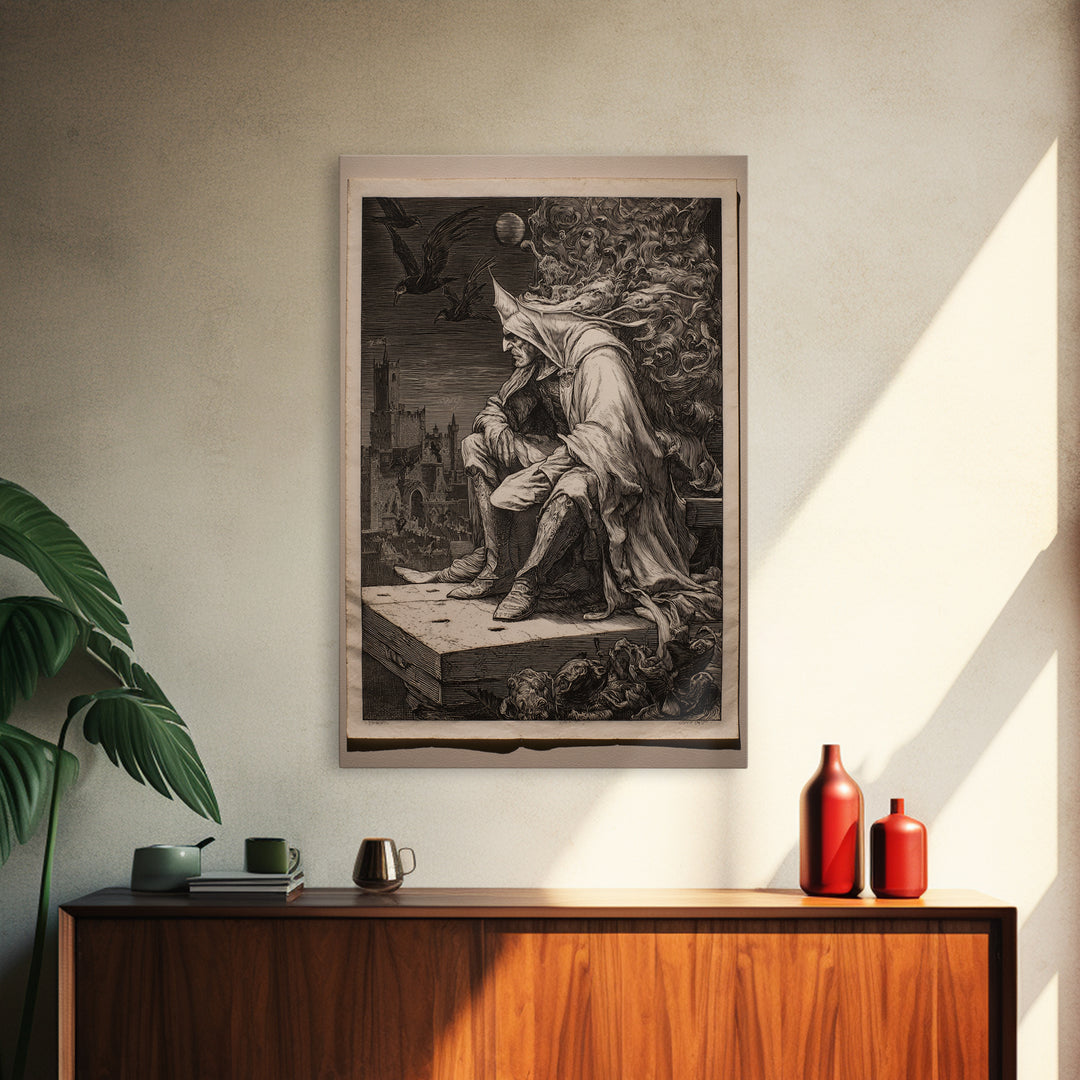The Bat Prince, Renaissance Engraving Art, Vertical Wall Art, Macabre Wall Art, Canvas Print, Halloween Wall Art, Halloween Decor