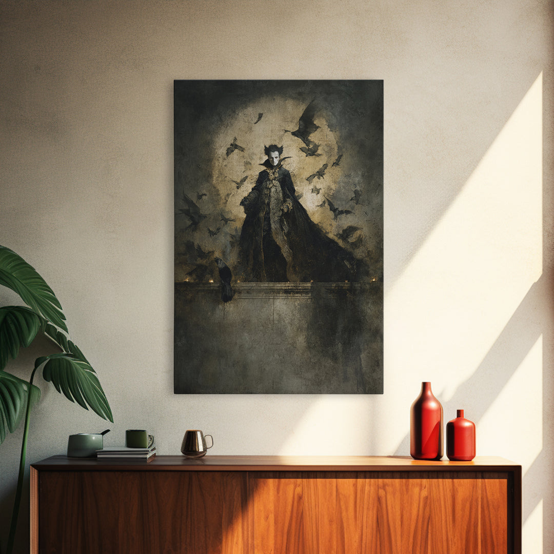 The Bat Prince, Dark Romantic Horror Art, Vertical Wall Art, Gothic Horror Wall Art, Framed Canvas Print, Halloween Wall Art
