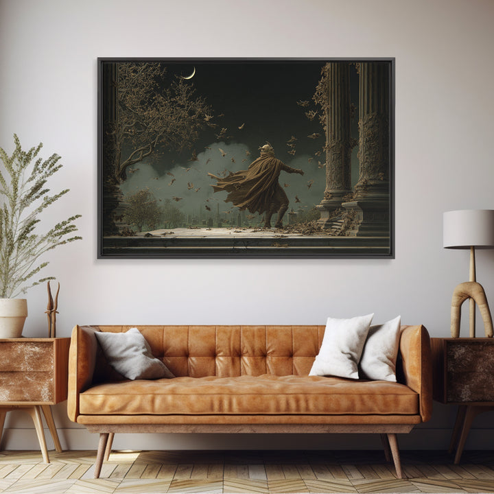The Bat Prince, Romantic Gothic Landscape, Landscape Wall Art, Dark Halloween Decor, Framed Canvas Print, Halloween Wall Art