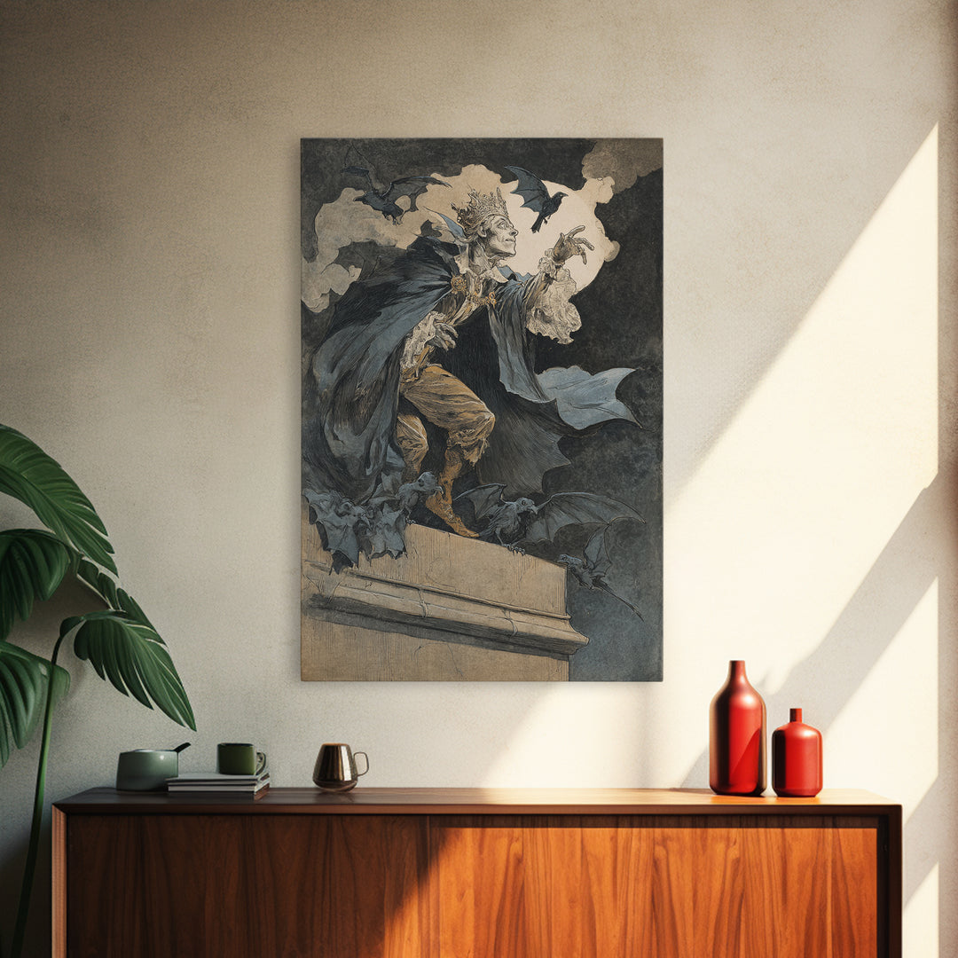 The Bat Prince, Decadent Gothic Art, Vertical Wall Art, Dark Halloween Decor, Canvas Print, Halloween Wall Art, Gothic Home Decor