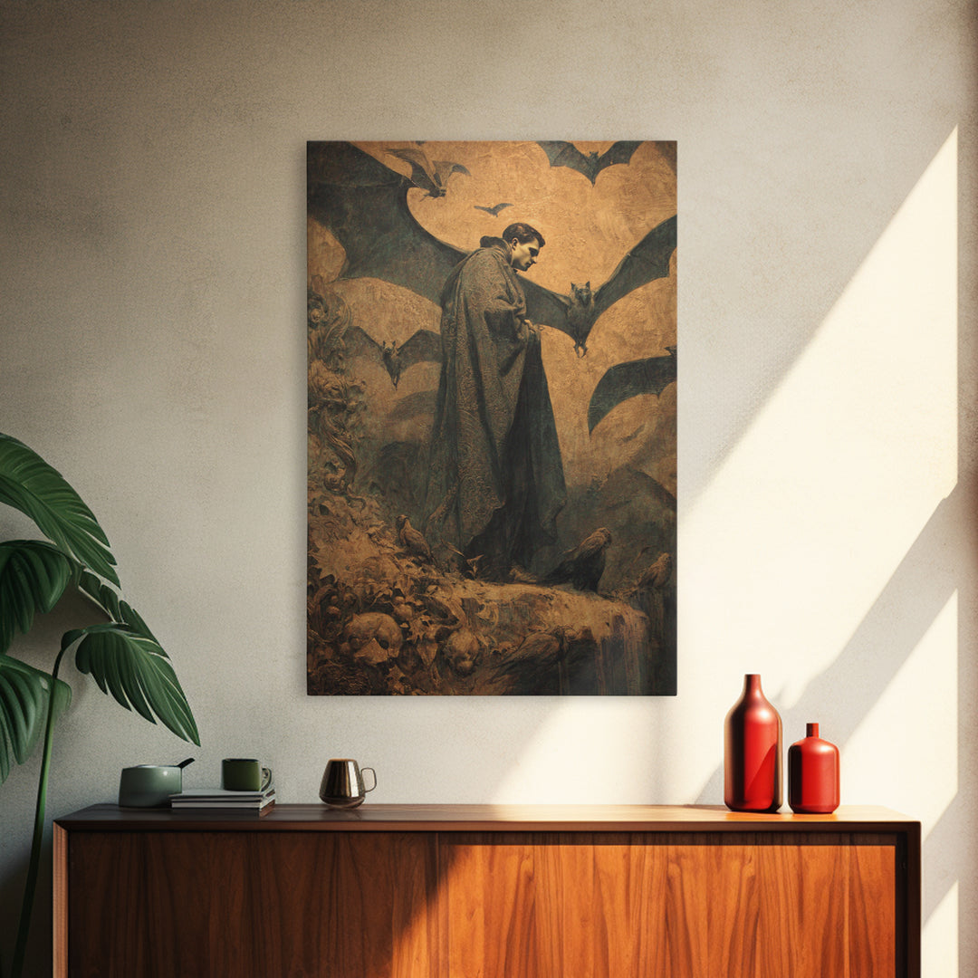 The Bat Prince, Dark Symbolist Art, Vertical Wall Art, Dark Halloween Decor, Canvas Print, Halloween Wall Art, Statement Wall Art