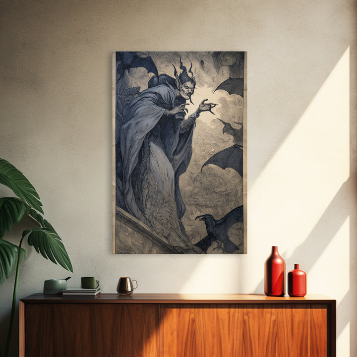The Bat Prince, Expressionist Gothic Art, Vertical Wall Art, Macabre Wall Art, Framed Canvas Print, Halloween Wall Art, Horror Wall Art