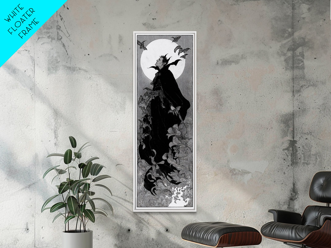 The Bat Prince, Decadent Line Art, Tall Narrow Wall Art, Gothic Horror Wall Art, Canvas Print, Halloween Wall Art