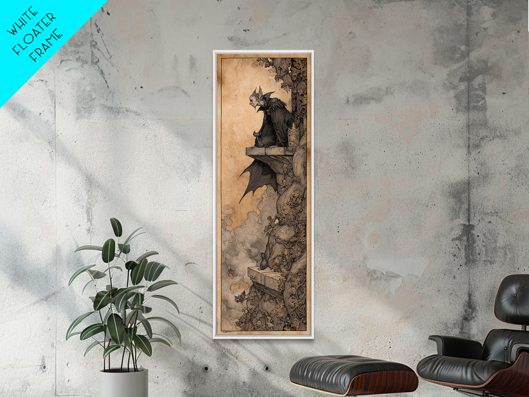 The Bat Prince, Gothic Storybook Art, Tall Narrow Wall Art, Macabre Wall Art, Framed Canvas Print, Halloween Wall Art
