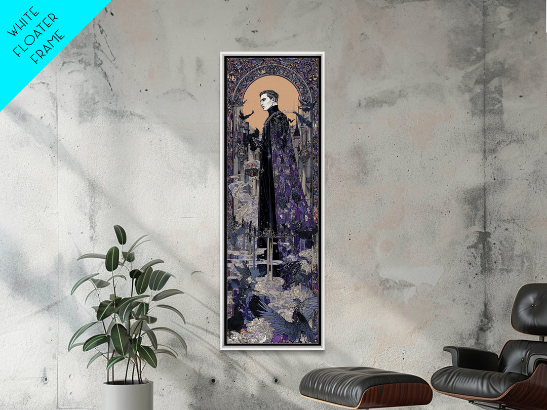 The Bat Prince, Stained Glass Gothic Art, Tall Narrow Wall Art, Macabre Wall Art, Framed Canvas Print, Halloween Wall Art
